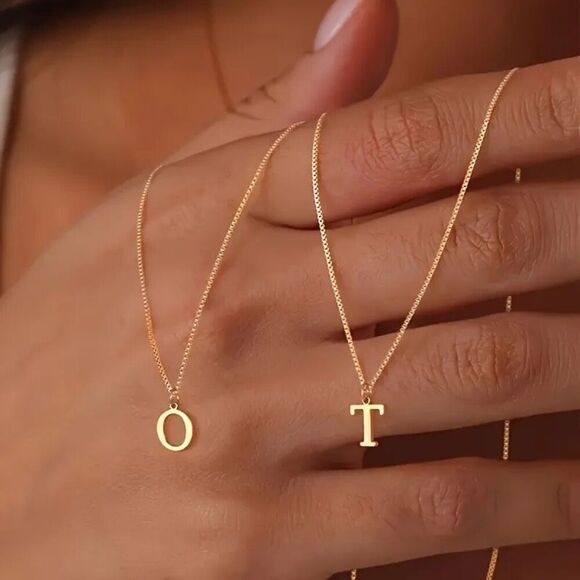 18K Gold Initial Necklace – A-Z Letters | Stainless Steel Box Chain | NWT - Picture 6 of 7